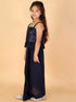 Girl's Navy Blue Draped Skirt With Crop Top